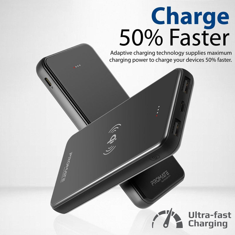 PROMATE 10000mAh Wireless Charging Qi Power Bank, 2 Ways USB-C Port, - Office Connect 2018