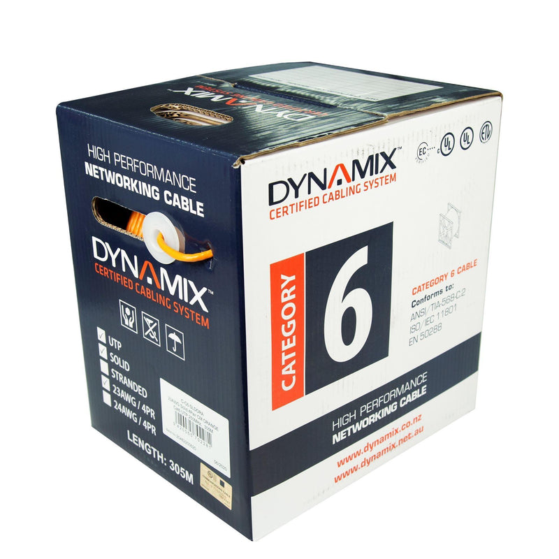 DYNAMIX 305m Cat6 Orange UTP SOLID Cable Roll, 250MHz, 23AWGx4P, PVC - Office Connect 2018