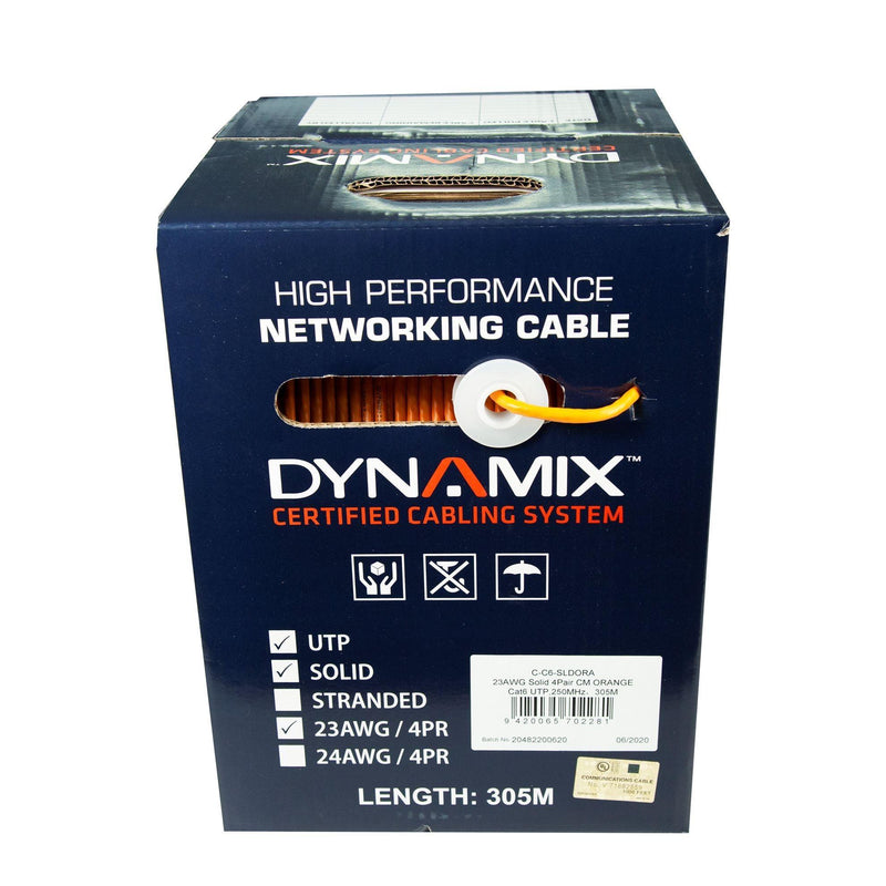 DYNAMIX 305m Cat6 Orange UTP SOLID Cable Roll, 250MHz, 23AWGx4P, PVC - Office Connect 2018