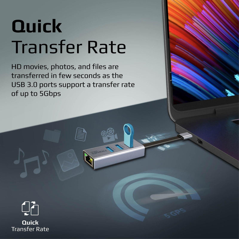 PROMATE Multi-Port Hub With Ethernet Port & USB-C Connector. - Office Connect 2018