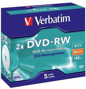 Verbatim DVD-RW 4.7GB 2x 5 Pack with Jewel Cases - Office Connect