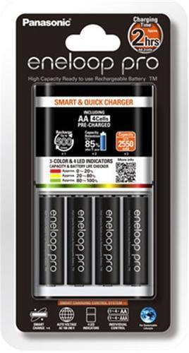 Panasonic Eneloop Quick Charger + 4 AA Eneloop Pro Batteries - Office Connect