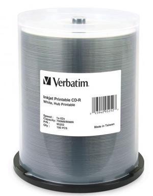 Verbatim CD-R 700MB 52x White Printable 100 Pack on Spindle - Office Connect