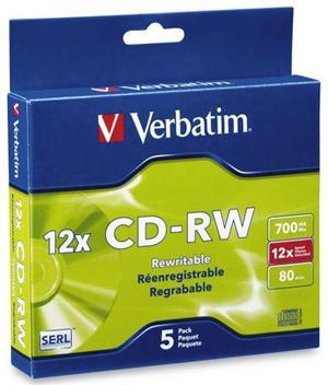Verbatim CD-RW 700MB 4-12x 5 Pack with Slim Cases - Office Connect
