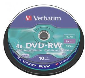 Verbatim DVD-RW 4.7GB 4x 10 Pack on Spindle - Office Connect