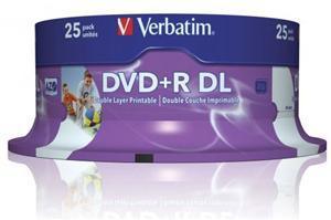 Verbatim DVD+R DL 8.5GB 8x White Wide Printable 25 Pack on Spindle - Office Connect