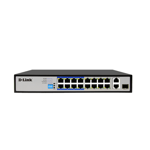 18-PORT POE SWITCH WITH 16 10/100MBPS POE+ PORTS (8 LONG REACH 250M) AND 2 GIGABIT UPLINKS WITH COMBO SFP. POE BUDGET 150W. - Office Connect 2018