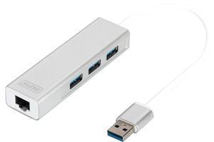 Digitus USB 3.0 3-Port Hub & Gigabit LAN Adapter - Office Connect