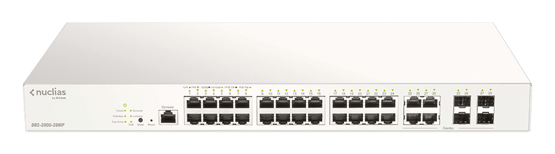 28-PORT GIGABIT NUCLIAS CLOUD MANAGED POE SWITCH WITH 28 RJ45 (24 POE) AND 4 COMBO SFP PORTS. POE BUDGET 370 WATTS. - Office Connect 2018