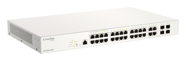 28-PORT GIGABIT NUCLIAS CLOUD MANAGED POE SWITCH WITH 28 RJ45 (24 POE) AND 4 COMBO SFP PORTS. POE BUDGET 370 WATTS. - Office Connect 2018