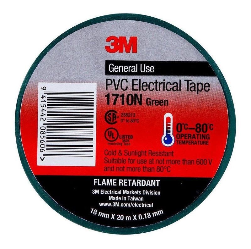 3M Electrical Tape 1710N-GR PVC 18mm x 20m Green - Office Connect 2018