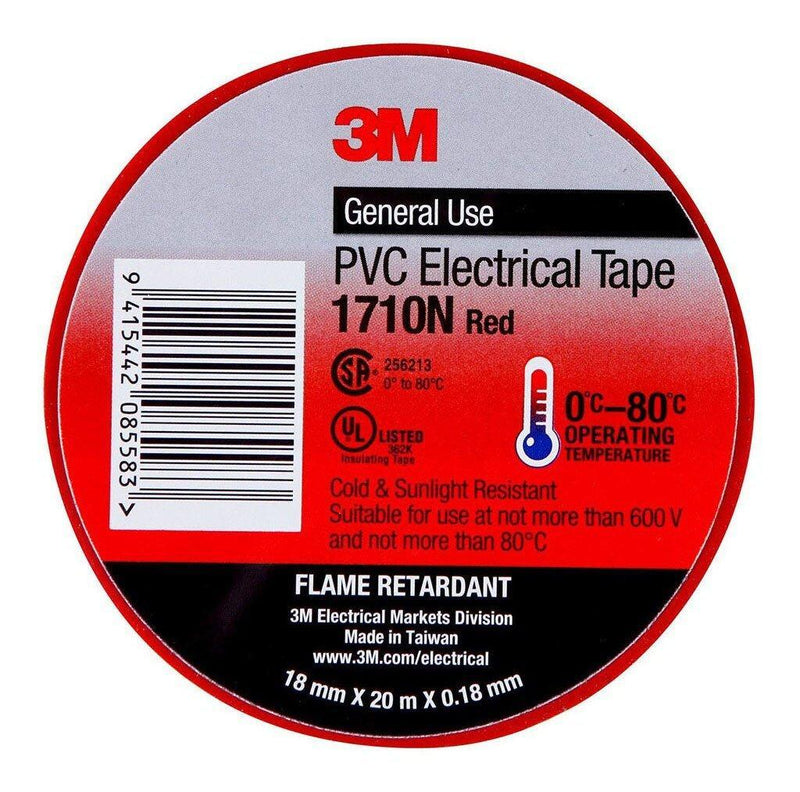 3M Electrical Tape 1710N-RE PVC 18mm x 20m Red - Office Connect 2018