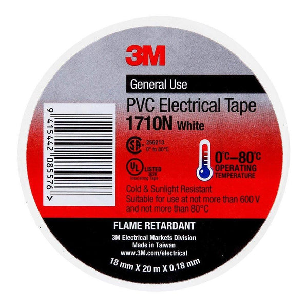3M Electrical Tape 1710N-WH PVC 18mm x 20m White - Office Connect 2018