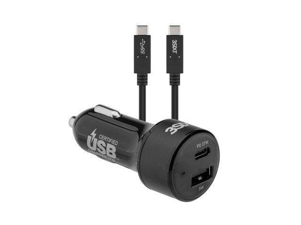3sixT Car Charger 27W USB-C PD + USB-C/C Cable 1m - Black - Office Connect 2018