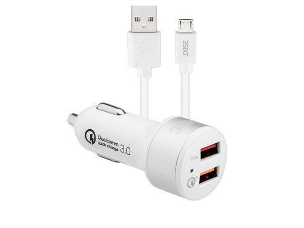 3sixT Car Charger 5.4A + Micro USB Cable 1m - White - Office Connect 2018