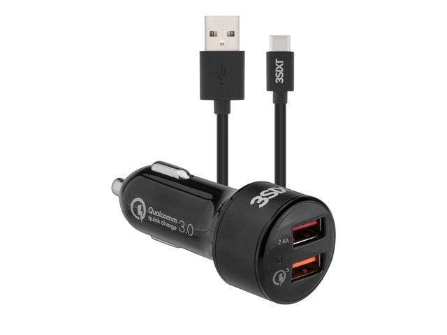3sixT Car Charger 5.4A + USB-C Cable 1m - Black - Office Connect 2018