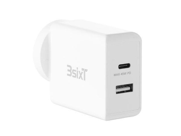 3sixT Wall Charger ANZ 45W USB-C PD + 2.4A - White - Office Connect 2018