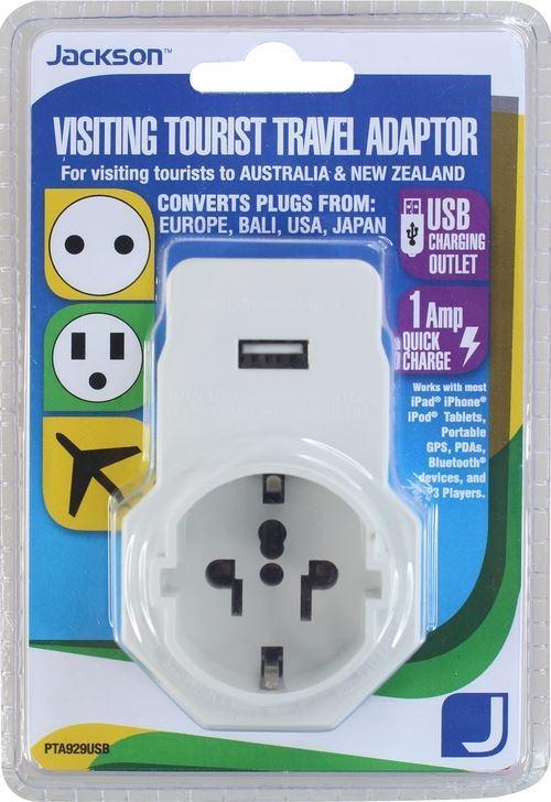 JACKSON 1x Outlet Travel Adaptor with 1x USB Charing - Office Connect