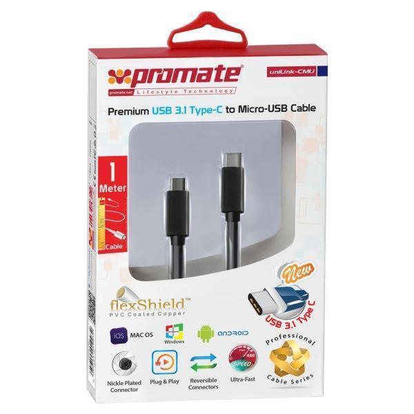 PROMATE 1m USB3.1 Type-C to Micro-B Sync & Charge - Office Connect