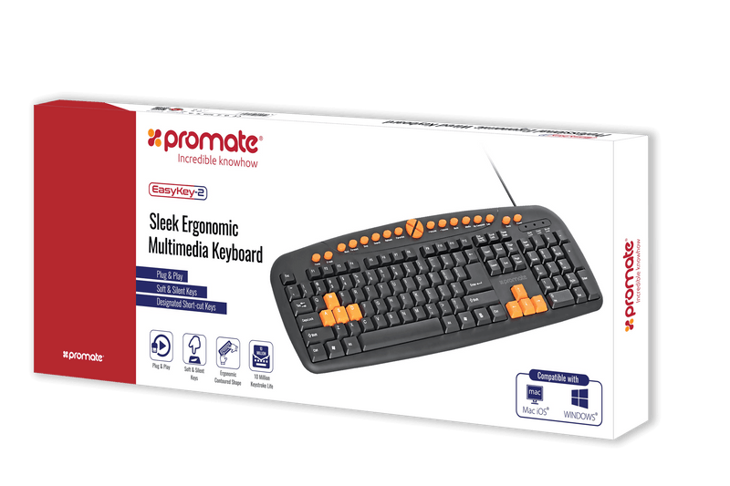 PROMATE Professional Ergonomic Wired Keyboard. Full - Office Connect