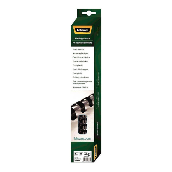 Fellowes Plastic Binding Combs 8mm Black Pack 25 - Office Connect