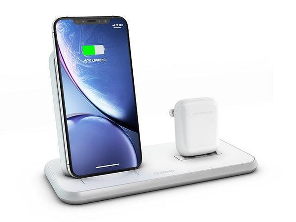 ZENS Aluminium Dual Wireless Charger + Dock 10W White 3-1 - Office Connect 2018