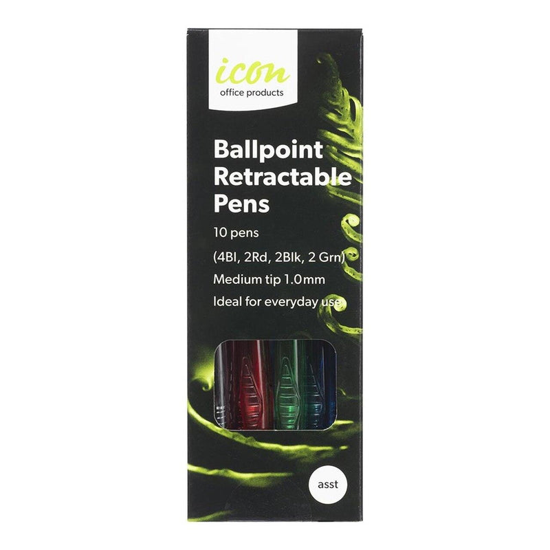 Icon Ballpoint Retractable Pens Medium Assorted Pack 10 - Office Connect