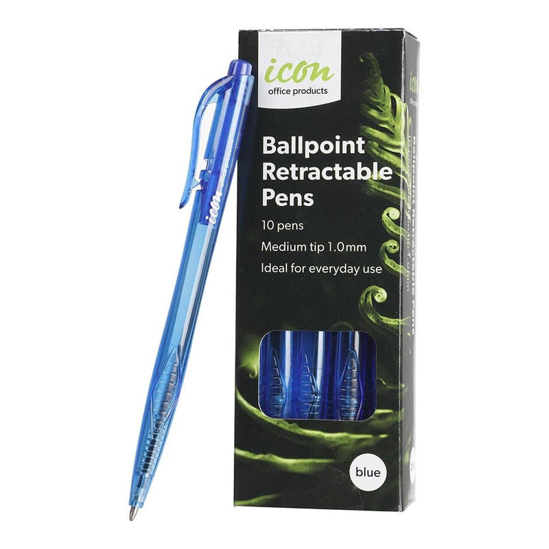 Icon Ballpoint Retractable Pens Medium Blue Pack 10 - Office Connect