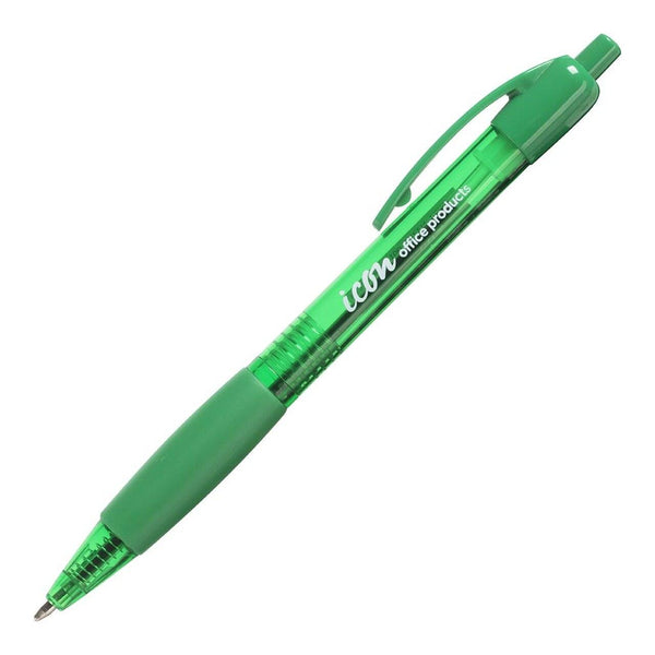 Icon Ballpoint Retractable Pen with Grip Medium Green - Office Connect