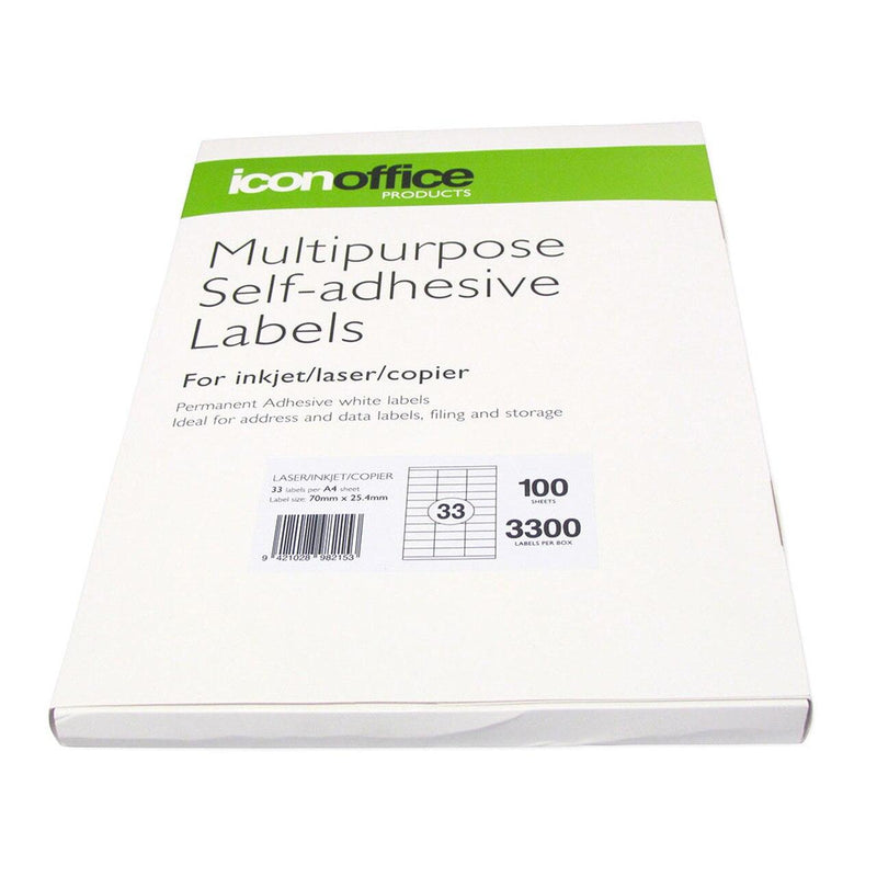Icon Multipurpose Labels 70x25.4mm 33 Per Sheet - Office Connect