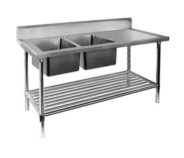 Double Sink Bench with Pot Undershelf Stainless Steel 700mm Deep - Office Connect 2018