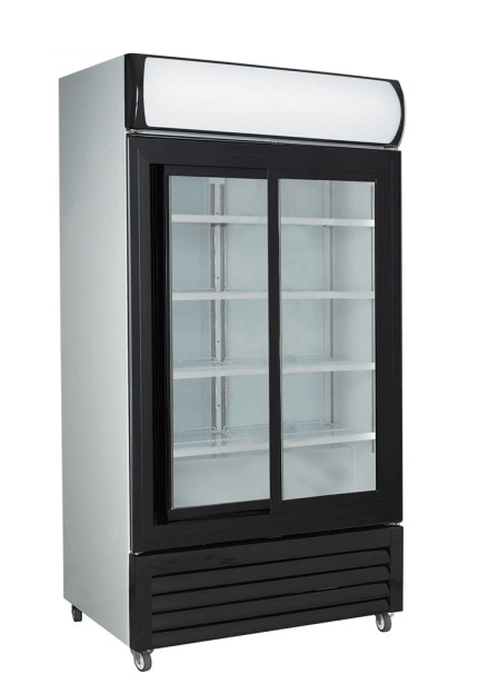 Large Black Sliding Two Glass Door Colourbond Upright Drink Fridge - Office Connect 2018