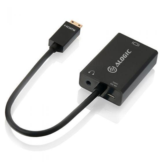 ALOGIC 15CM MINI HDMI TO VGA ADAPTER WITH 3.5MM AUDIO MALE TO FEMALE (FULL HD 1920 X 1080) - Office Connect 2018