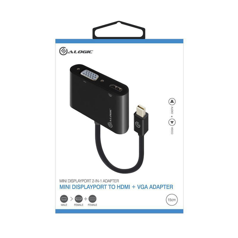 ALOGIC 2-IN-1 MINI DISPLAYPORT TO 4K HDMI VGA ADAPTER - MALE TO 2 FEMALE - Office Connect 2018