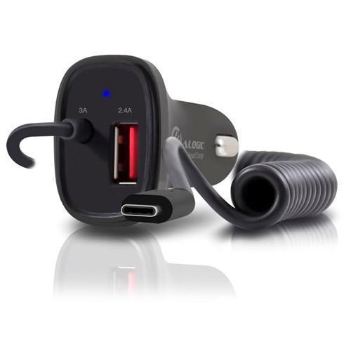 ALOGIC 2 PORT USB-C & USB-A CAR CHARGER WITH INTEGRATED CABLE - Office Connect 2018