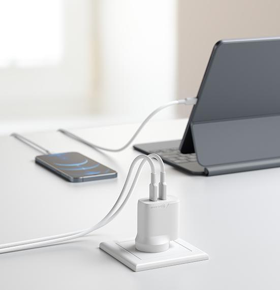 ALOGIC 2X40 RAPID POWER 40W GAN CHARGER - USB-C (20W) + USB-C (20W) - Office Connect 2018