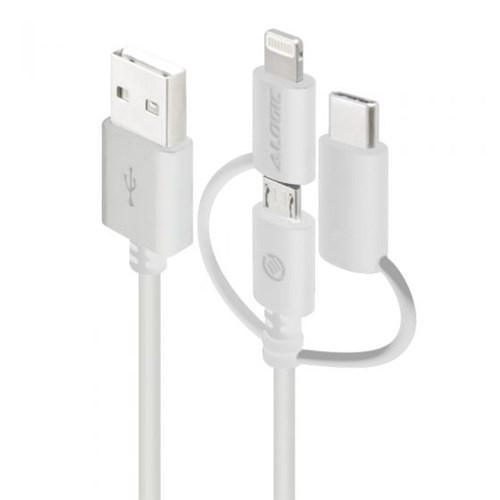 ALOGIC 30 CM 3-IN-1 CHARGE & SYNC CABLE - MICRO USB LIGHTNING & USB-C - WHITE (APPLE CERTIFIED UNDER MFI) - Office Connect 2018