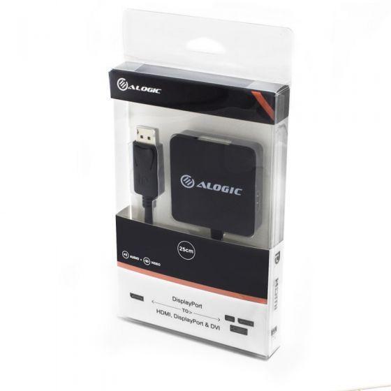 ALOGIC 3IN1 DISPLAYPORT TO DISPLAYPORT HDMI DVI ADAPTER MALE TO 3 FEMALE - Office Connect 2018