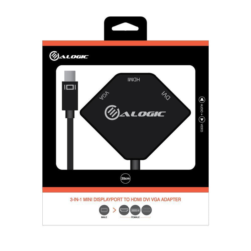 ALOGIC 3IN1 MINI DISPLAYPORT TO HDMI/ DVI/ VGA ADAPTER MALE TO 3 FEMALE - Office Connect 2018