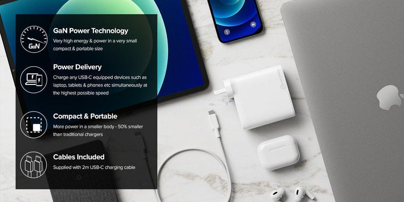 ALOGIC 4X100 RAPID POWER 4 PORT 100W GAN CHARGER USB-C (MAX 100W) + USB-C(MAX 18W) + USB-A(MAX 17W) X 2 INCLUDES 2M USB-C CHARGING CABLE - Office Connect 2018