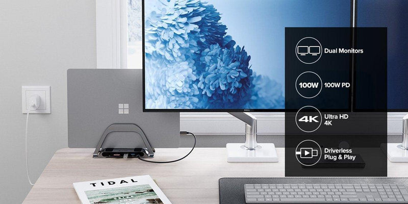 ALOGIC BOLT PLUS 10-IN-1 USB-C HUB DOCKING STATION WITH 100W POWER DELIVERY - 2 X HDMI 3 USB-A RJ45 ETHERNET 3.5MM AUDIO SD AND MICRO SD READER - Office Connect 2018