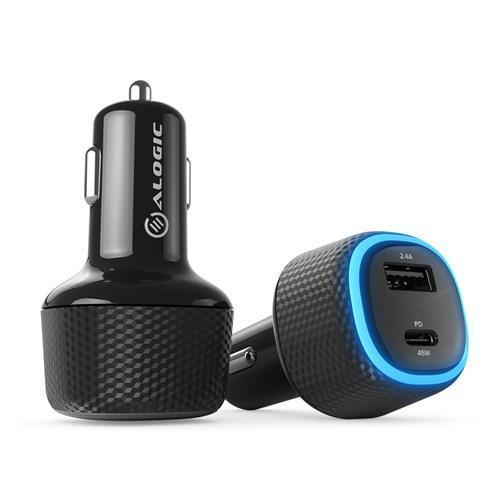 ALOGIC RAPID 2 PORT USB-C & USB-A LAPTOP & PHONE CAR CHARGER - 45W POWER DELIVERY & 12W FAST CHARGING - Office Connect 2018