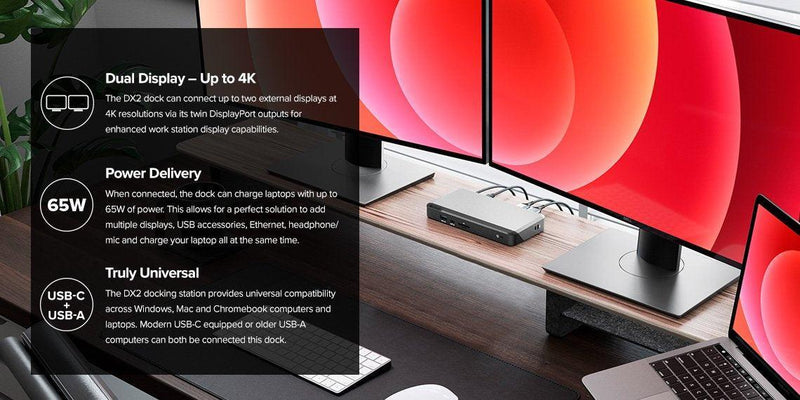 ALOGIC UNIVERSAL USB-C + USB-A DUAL 4K DOCKING STATION WITH 65W POWER DELIVERY- 2x DP 3 x USB-A 1 x USB-C 1 x 3.5mm AUDIO JACK 1 x SD CARD READER - Office Connect 2018