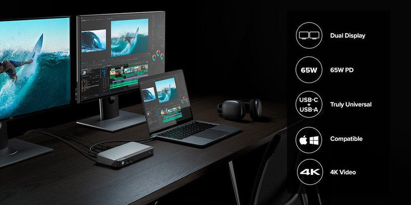 ALOGIC UNIVERSAL USB-C + USB-A DUAL 4K DOCKING STATION WITH 65W POWER DELIVERY- 2x DP 3 x USB-A 1 x USB-C 1 x 3.5mm AUDIO JACK 1 x SD CARD READER - Office Connect 2018