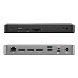 ALOGIC UNIVERSAL USB-C + USB-A TRIPLE 4K DOCKING STATION WITH 100W POWER DELIVERY-3 x DP 1 x USB-C 3 x USB-A 1 x 3.5 AUDIO JACK 1 x SD READER - Office Connect 2018