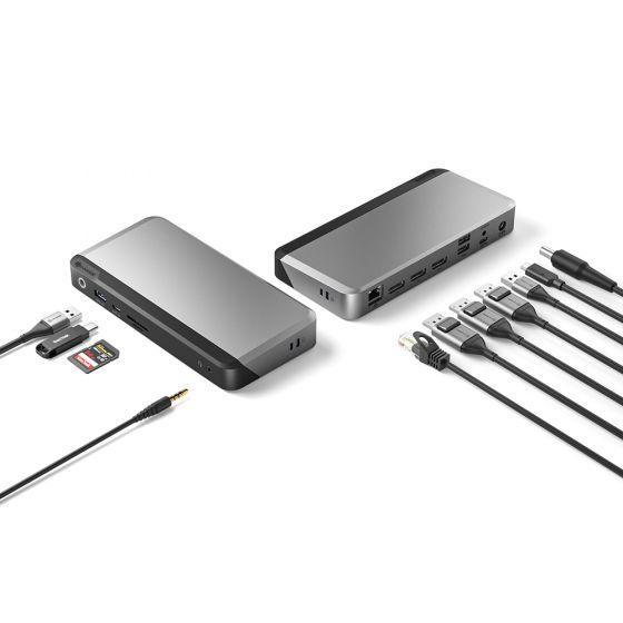 ALOGIC UNIVERSAL USB-C + USB-A TRIPLE 4K DOCKING STATION WITH 100W POWER DELIVERY-3 x DP 1 x USB-C 3 x USB-A 1 x 3.5 AUDIO JACK 1 x SD READER - Office Connect 2018