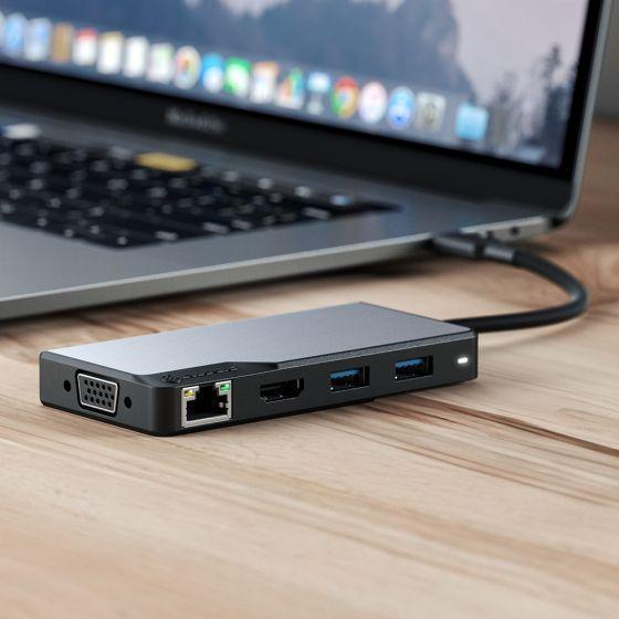 ALOGIC USB-C FUSION MAX 6-IN-1 HUB - 1 X HDMI 4K@30HZ 1 X VGA 2 X USB-A (USB 3.0) 1 X GIGABIT ETHERNET 1 X USB-C - SPACE GREY - Office Connect 2018
