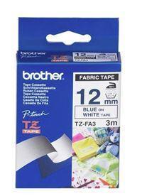 Brother TZe-FA3 12mm x 3m Blue on White Fabric Tape - Office Connect 2018