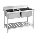 SDSB-7-1500R Stainless Steel Double Centre Sink Bench with Pot Shelf - Office Connect 2018