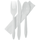 Plastic Knife, Fork, Dessert Spoon & Paper Napkin